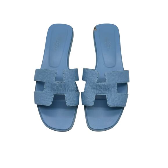 Hermes Oran Leather Sandals in Blue Celeste Size 38 - Picture 1 of 10